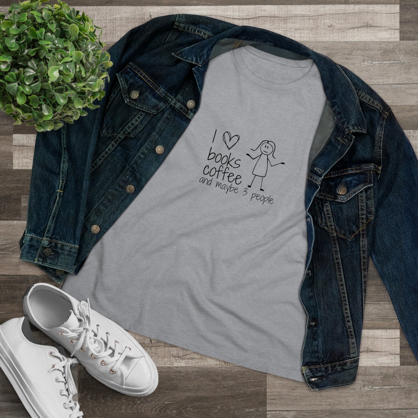 I Like Books, Coffee, & Maybe 3 People Premium Tee