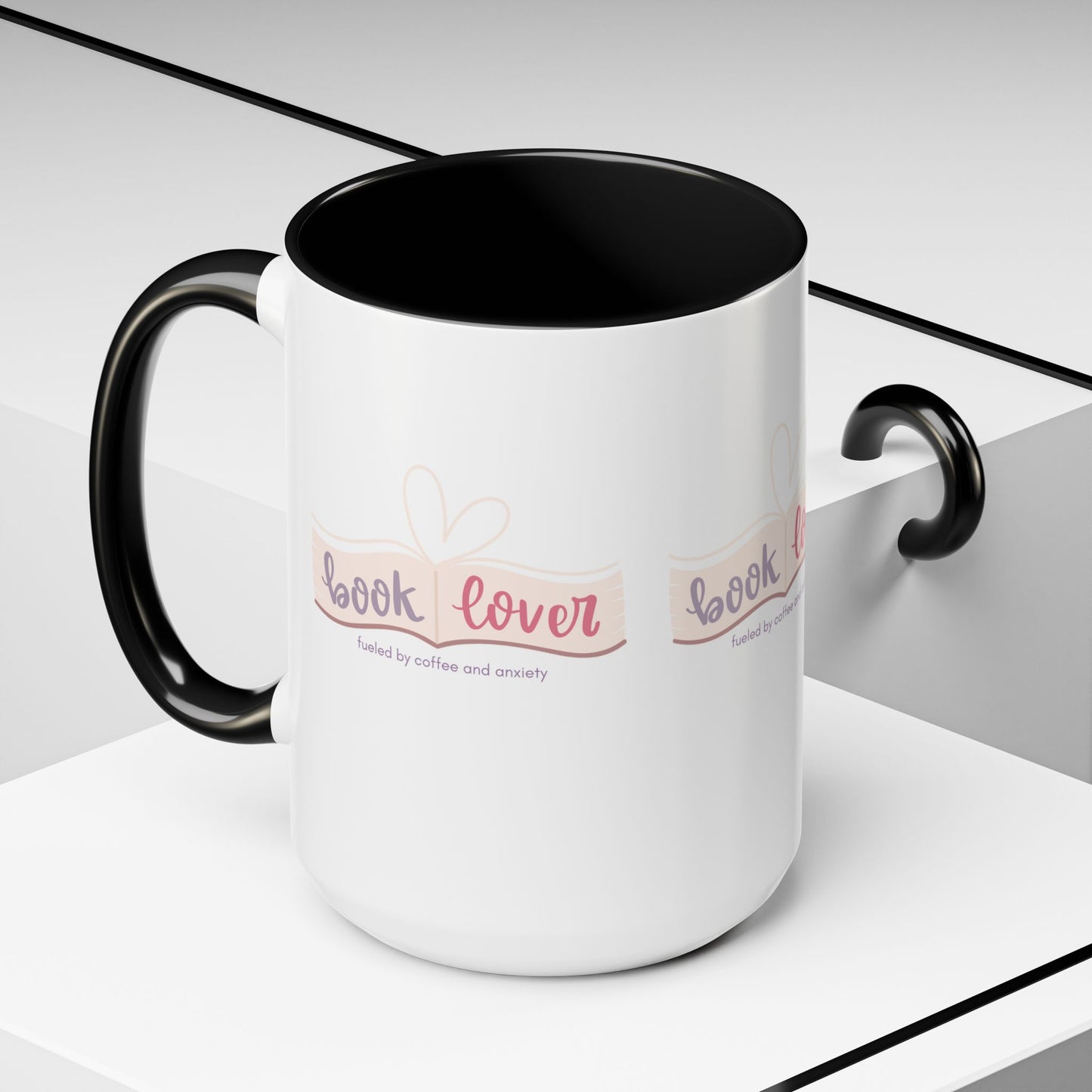 Book Lover: Fueled by Coffee & Anxiety Accent Coffee Mug (11, 15oz)