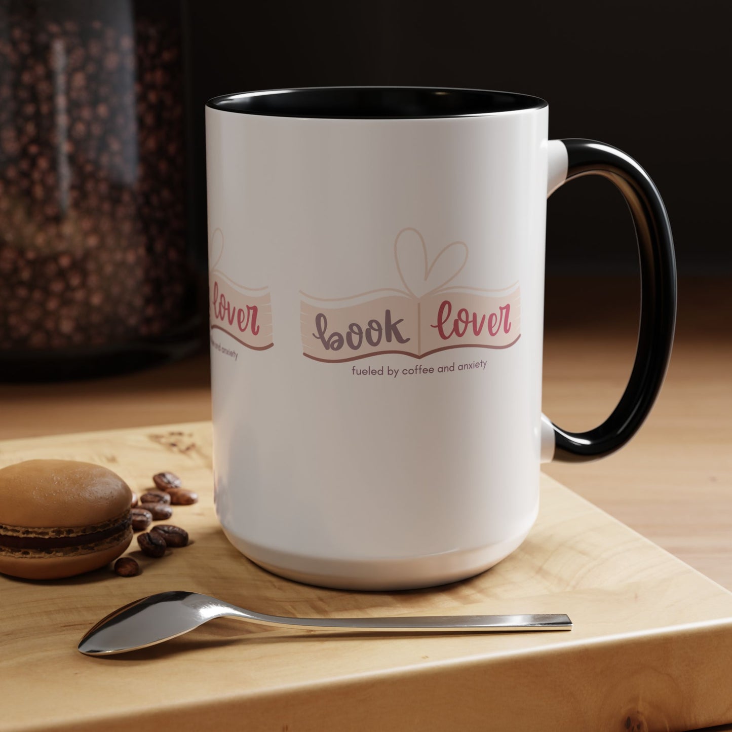 Book Lover: Fueled by Coffee & Anxiety Accent Coffee Mug (11, 15oz)